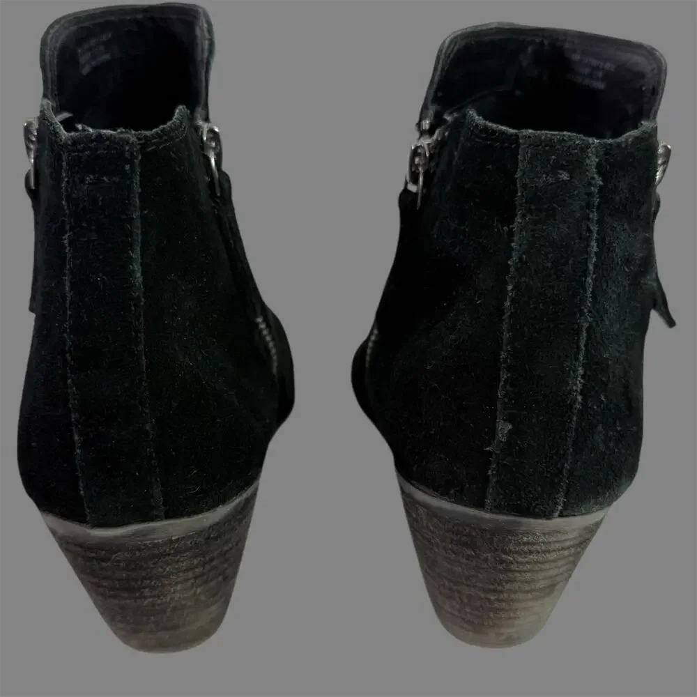Frye Women's 8M Double Zip Slip on Black Suede Leather Ankle Heeled Booties
